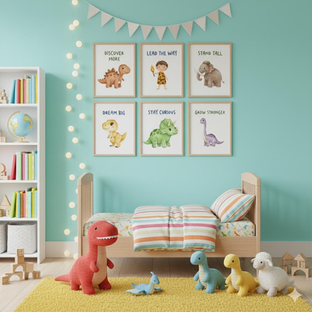 Dinosaur Nursery Art Prints, Set of 6, Kids Room Decor