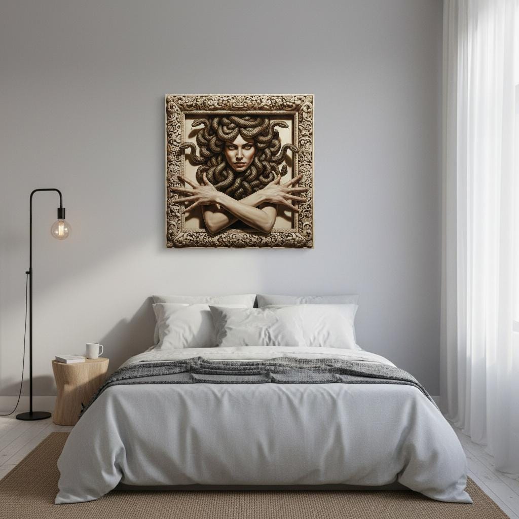 Medusa Snake Hair Wall Art Fun 3D Unique Optical Illusion Medusa Gift Mythology Greek Goddess Decor *Frame Is Part Of The Image, Not Real*