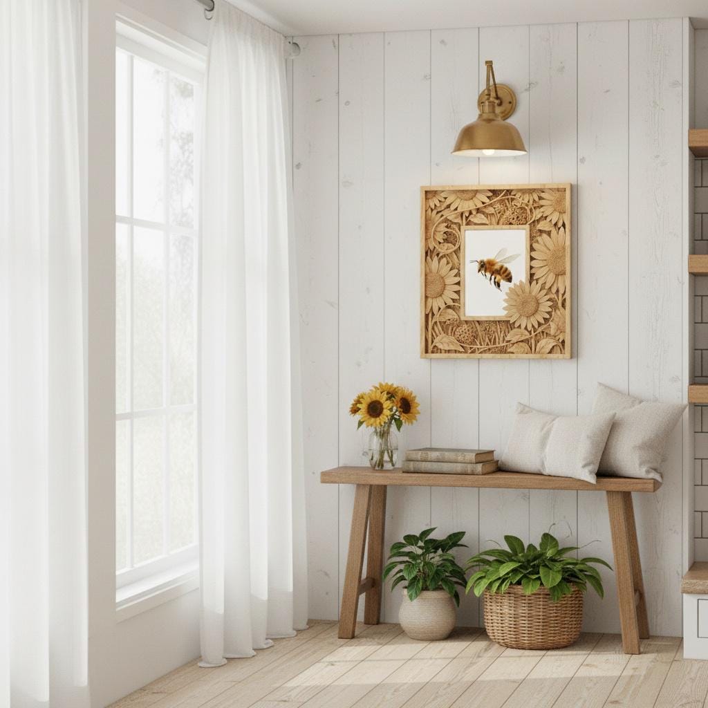 Honey Bee 3D Art Print, Sunflower Meadow Carved Frame