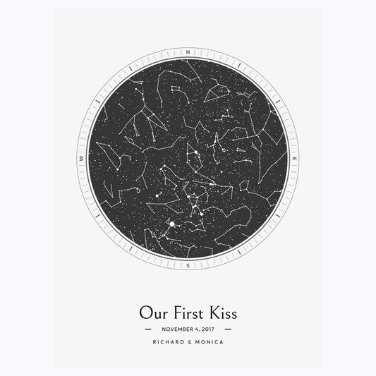 Product Description:
Capture the magic of your first kiss with The Day We Had Our First Kiss Poster - Celestial Map. This personalized celestial map artwork showcases the exact alignment of the stars on the unforgettable night you shared your first kiss. A beautiful keepsake for couples, this poster celebrates your unique love story and is a perfect gift for Valentine's Day, anniversaries, or any romantic occasion.

Celebrate Your Love Story with Celestial Elegance
Whether displayed in your living room, bed