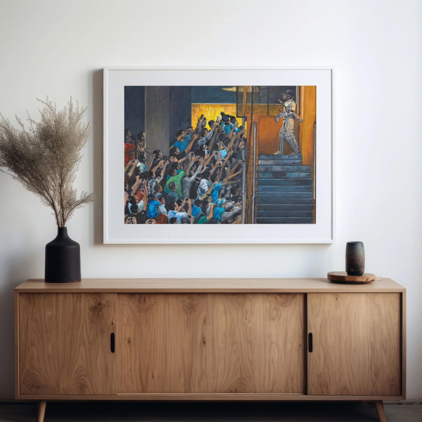 Sachin Tendulkar poster, final walk to bat, Sachin farewell moment, Indian cricket legend, Master Blaster art, iconic cricket moments, cricket fan decor, Sachin Tendulkar Wankhede Stadium, cricket history poster.