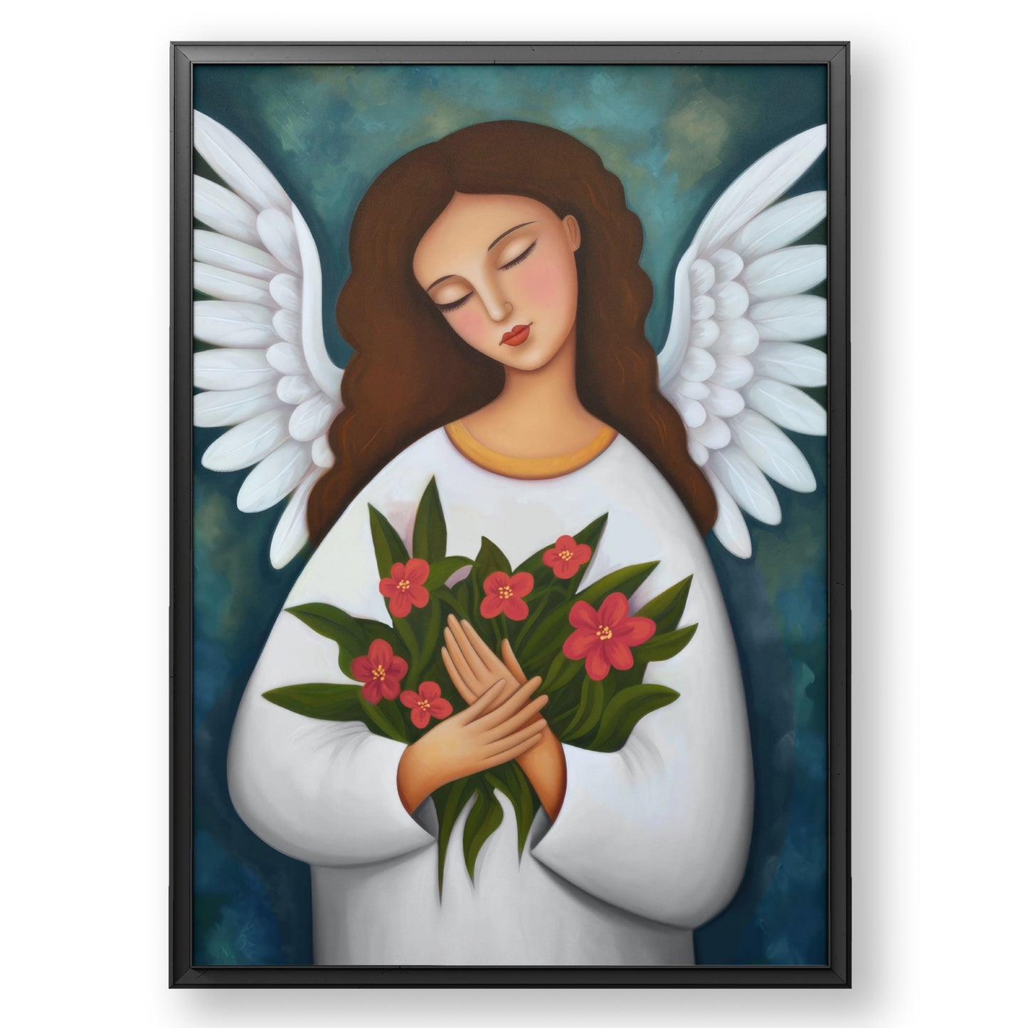 Serene Angel with Red Rose