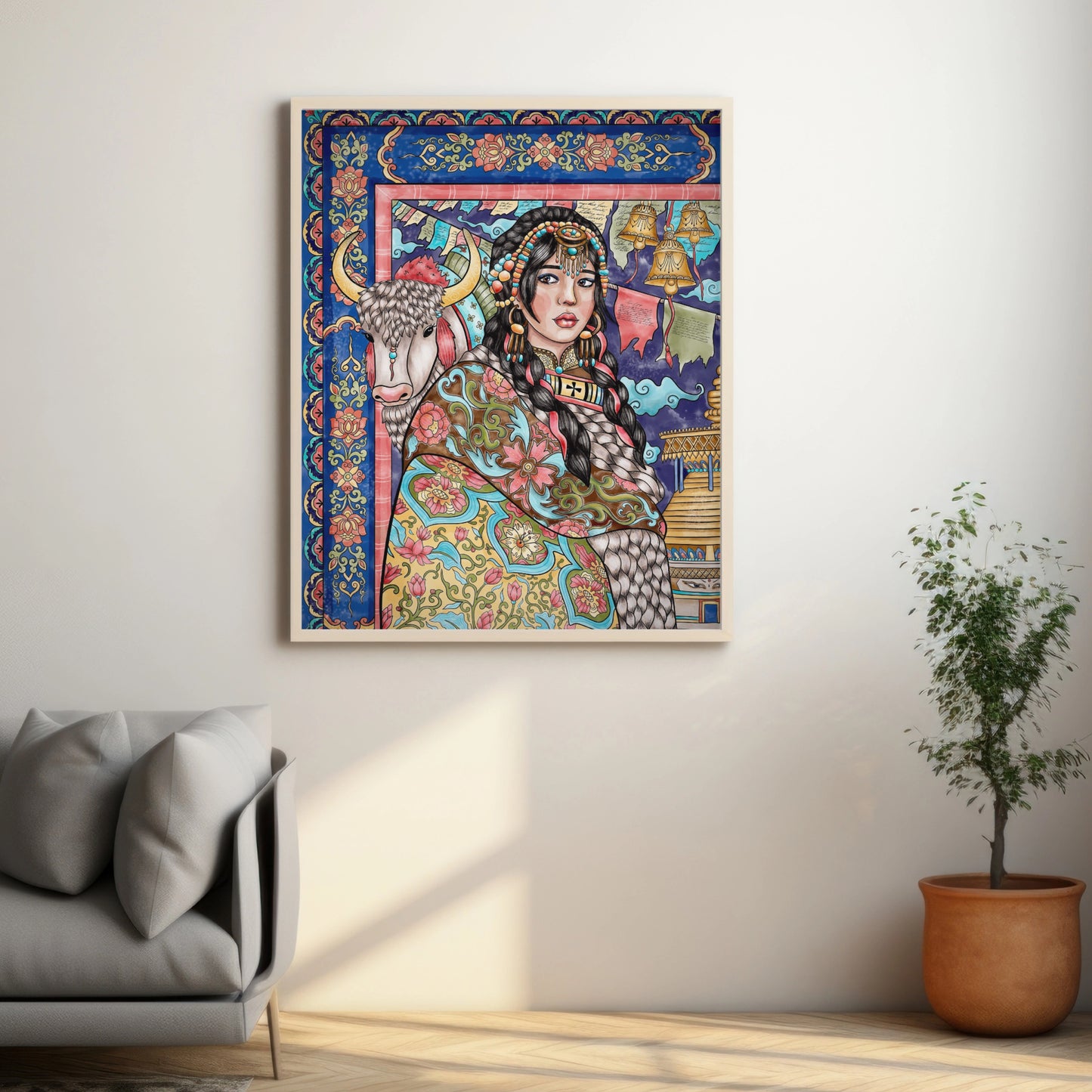 Abstract Tibetan Woman with Yak Wall