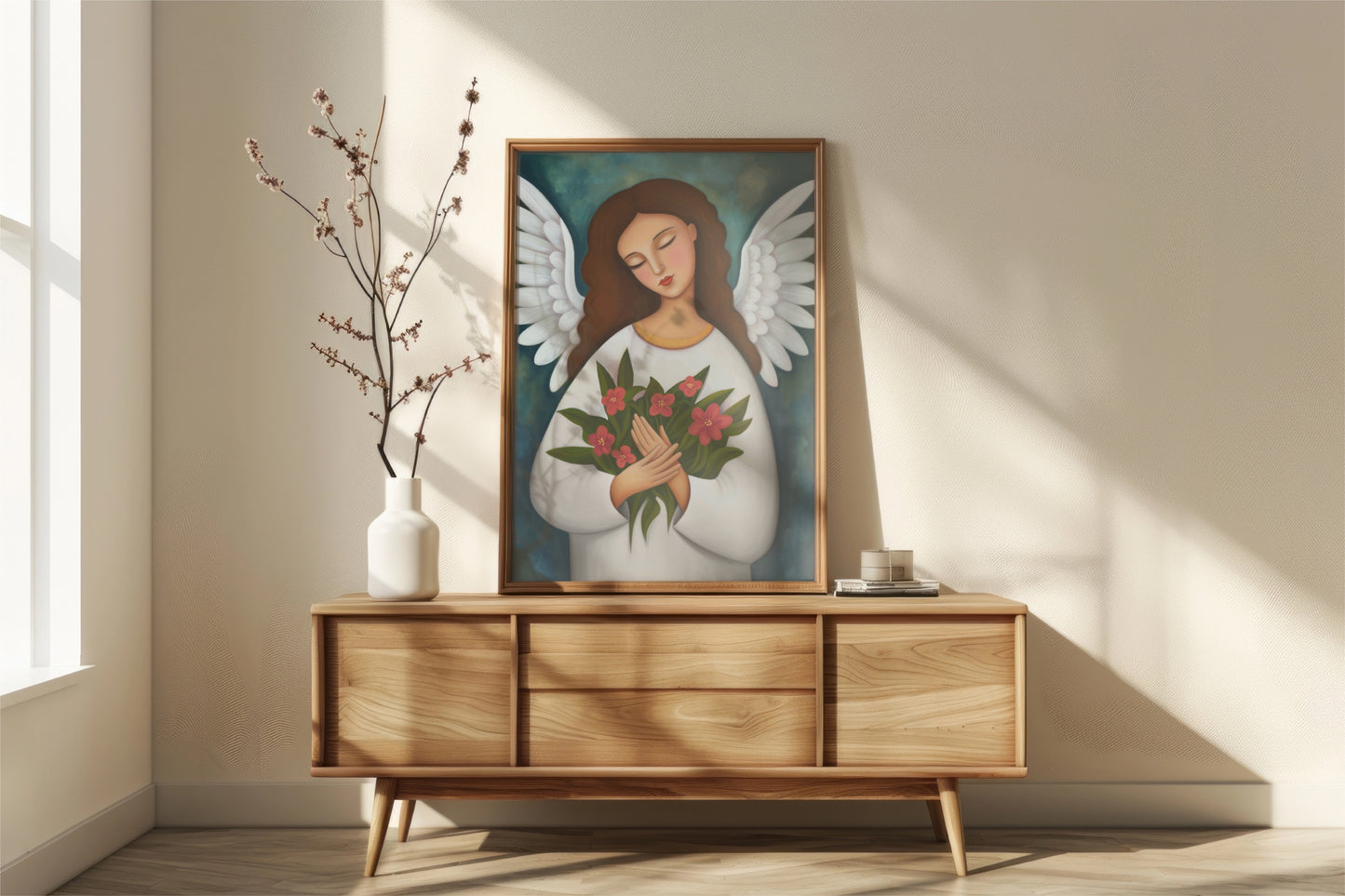 Serene Angel with Red Rose