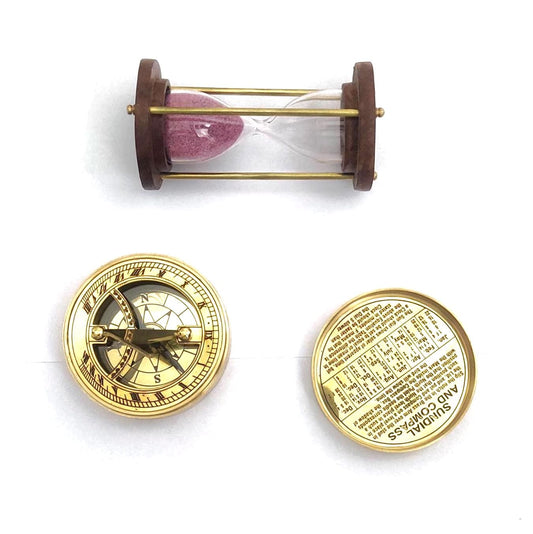 Hour Glass - 1 Minute Sand Timer with Brass Compass