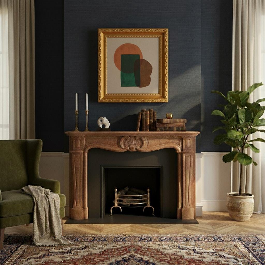 Abstract Minimalist Painting on Canvas | Earthy Geometric Wall Art | Burnt Sienna & Forest Green | Framed Art with Gold Frame