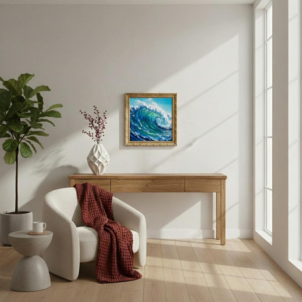 Dynamic Ocean Wave Canvas Print | Textured Abstract Impasto Seascape | Vibran Wall Art | Electric Turquoise Blue Green Wave