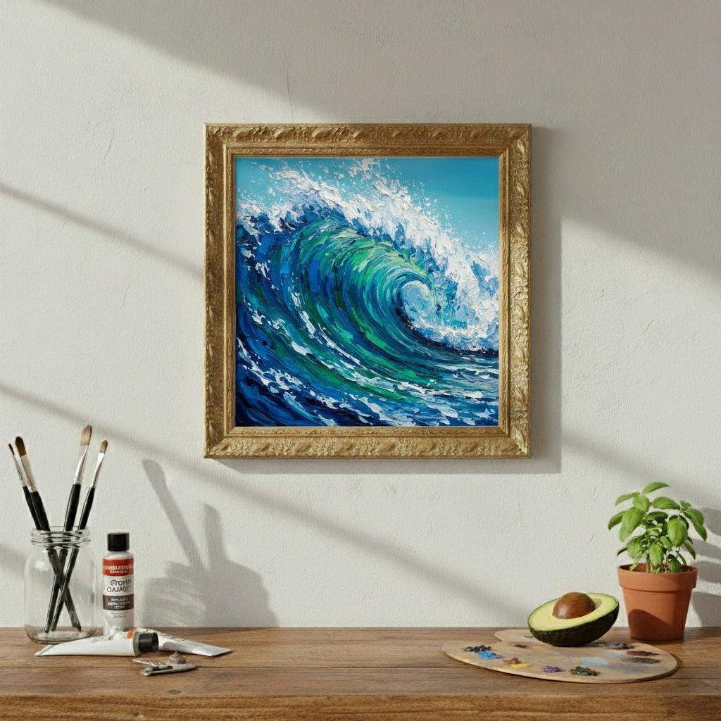 Dynamic Ocean Wave Canvas Print | Textured Abstract Impasto Seascape | Vibran Wall Art | Electric Turquoise Blue Green Wave
