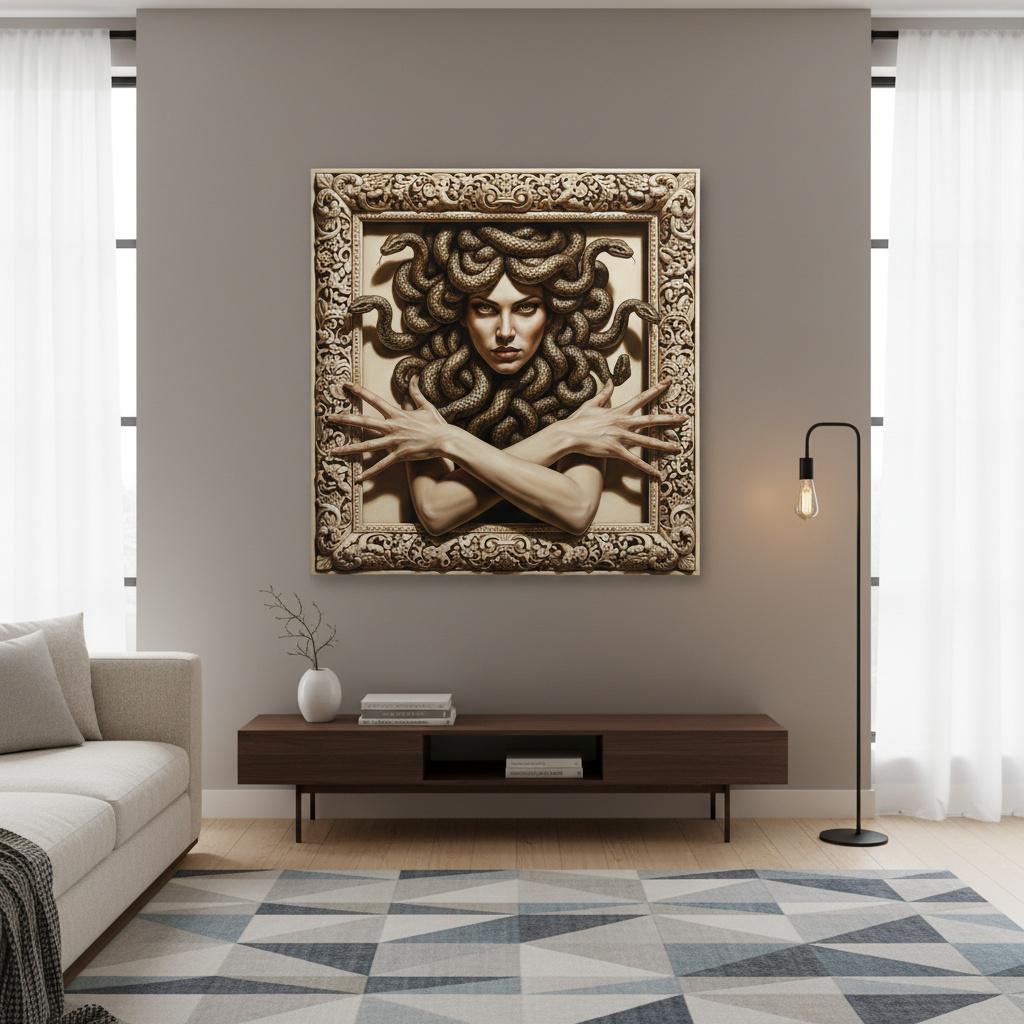 Medusa Snake Hair Wall Art Fun 3D Unique Optical Illusion Medusa Gift Mythology Greek Goddess Decor *Frame Is Part Of The Image, Not Real*