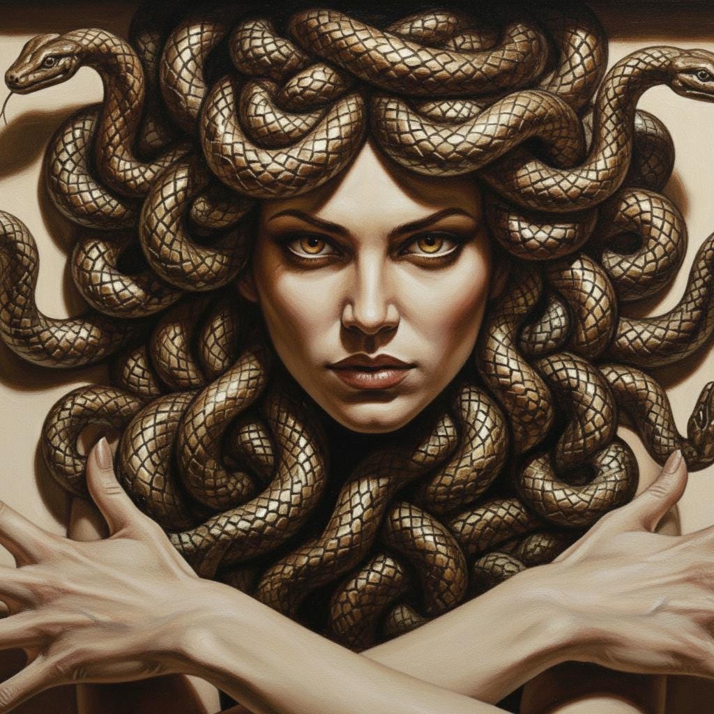 Medusa Snake Hair Wall Art Fun 3D Unique Optical Illusion Medusa Gift Mythology Greek Goddess Decor *Frame Is Part Of The Image, Not Real*