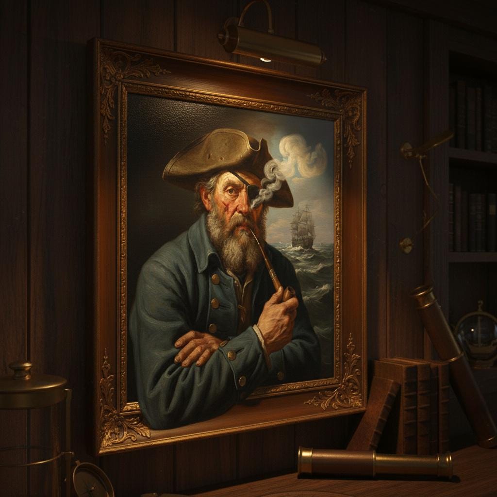 Grizzled Sea Captain Canvas Art Fun 3D Unique Optical Illusion Pipe Smoke Maritime Nautical Decor *Frame Is Part Of The Image Not Real*