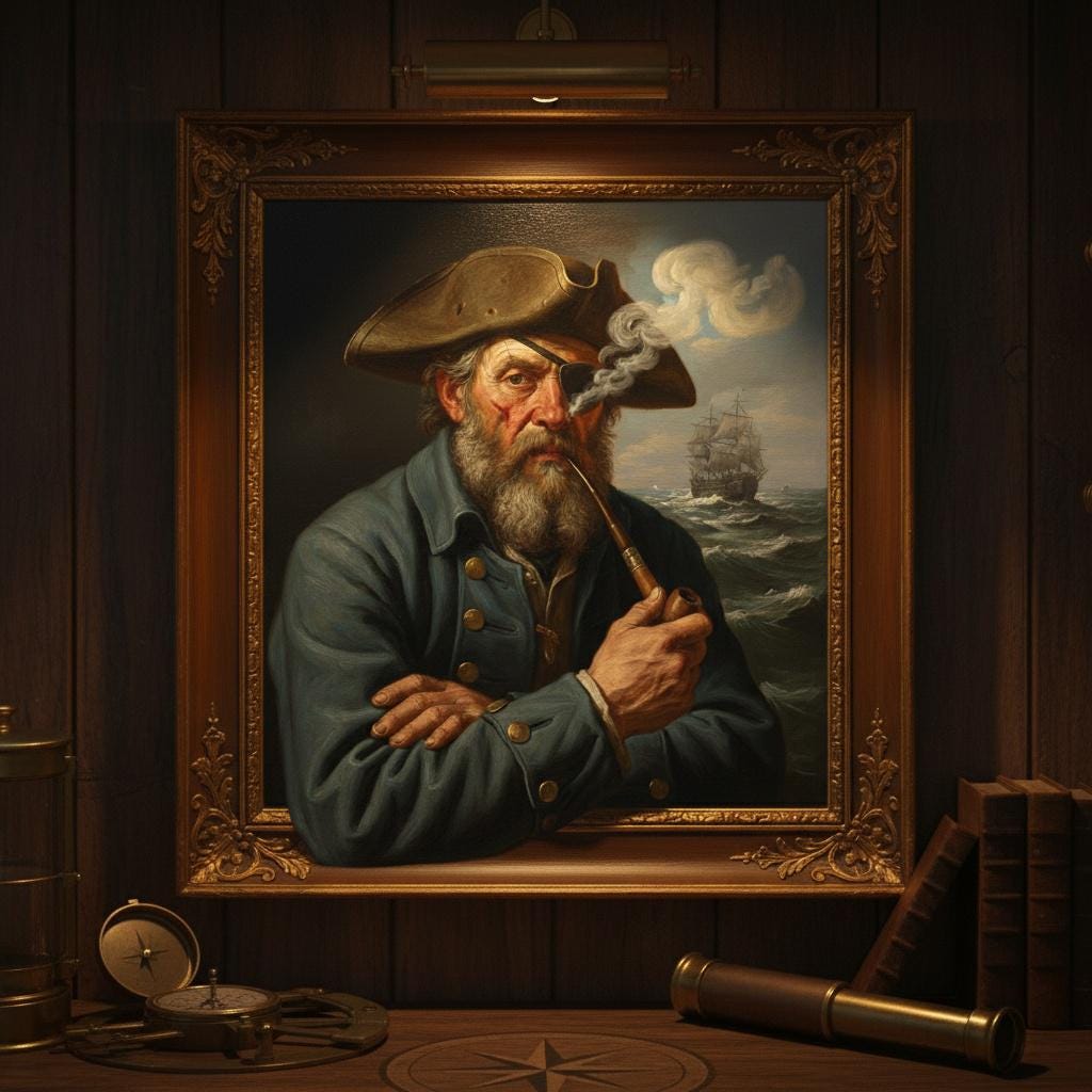 Grizzled Sea Captain Canvas Art Fun 3D Unique Optical Illusion Pipe Smoke Maritime Nautical Decor *Frame Is Part Of The Image Not Real*
