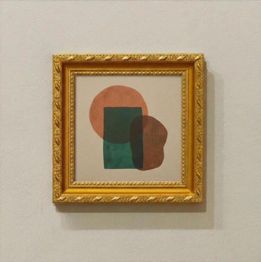 Abstract Minimalist Painting on Canvas | Earthy Geometric Wall Art | Burnt Sienna & Forest Green | Framed Art with Gold Frame