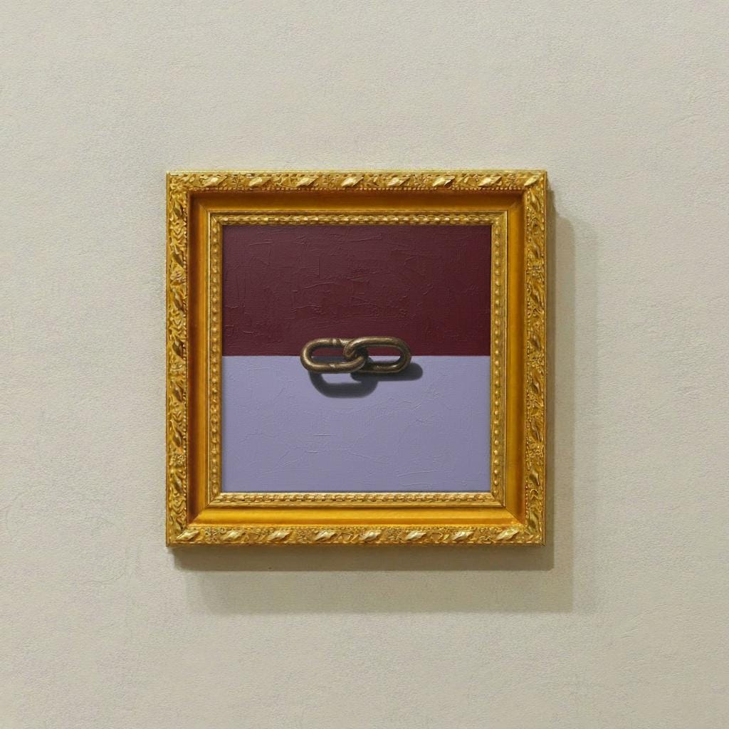 Minimalist Bronze Chain Link Oil Painting | Maroon & Lavender Abstract Canvas Art | Modern Wall Decor