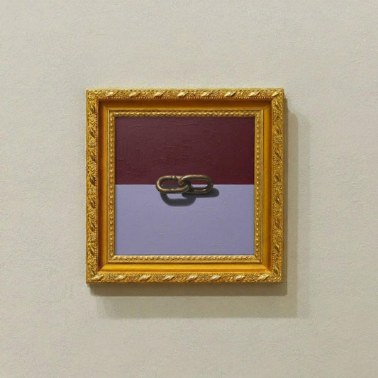 Minimalist Bronze Chain Link Oil Painting | Maroon & Lavender Abstract Canvas Art | Modern Wall Decor