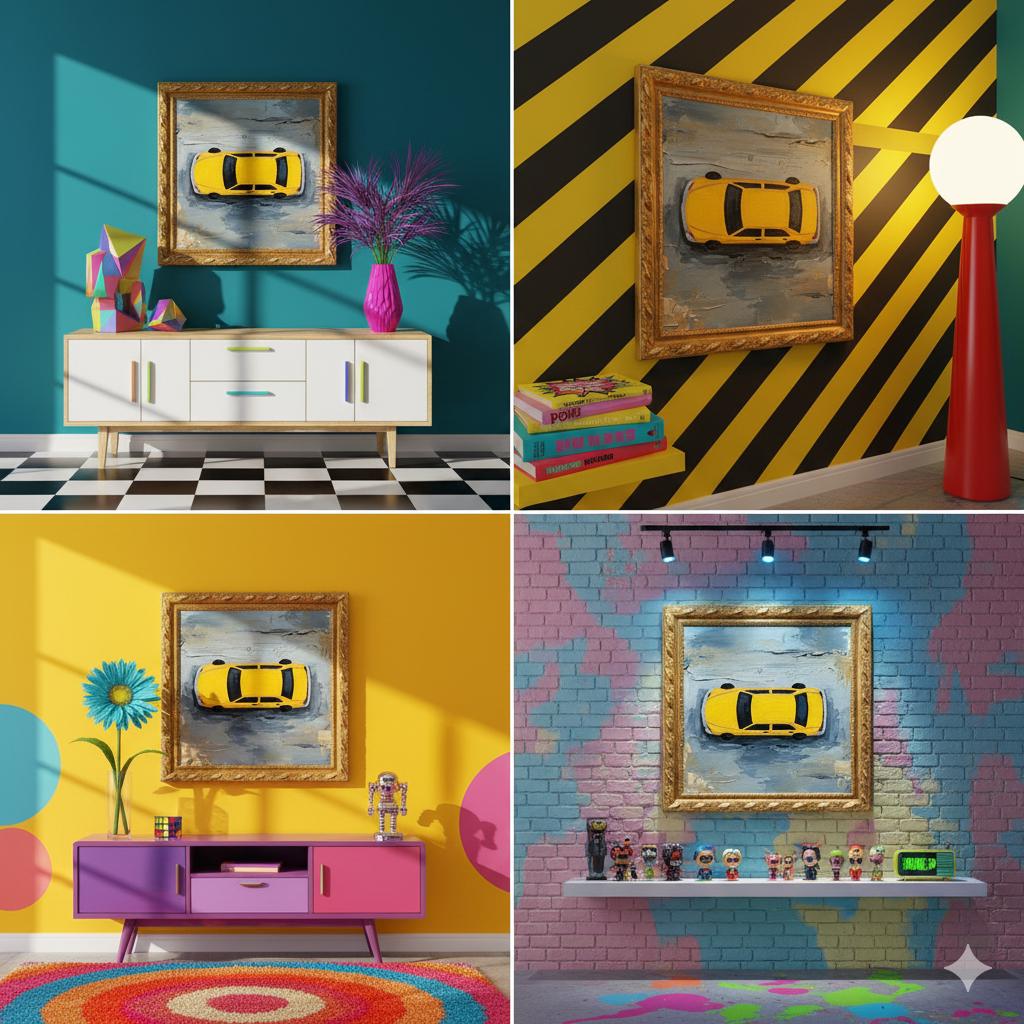 Minimalist Yellow Taxi Cab Painting | Aerial View Street Art | Urban Abstract Oil on Canvas | Modern Wall Decor