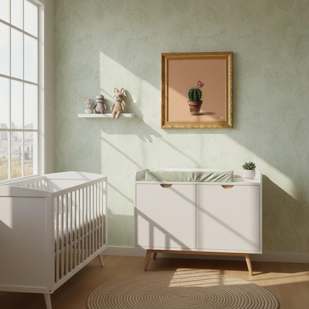 The Sentimental Cactus | Minimalist Surreal Pop Art Oil Canvas | Desert Rose in Terracotta Pot | Soft Peach Background