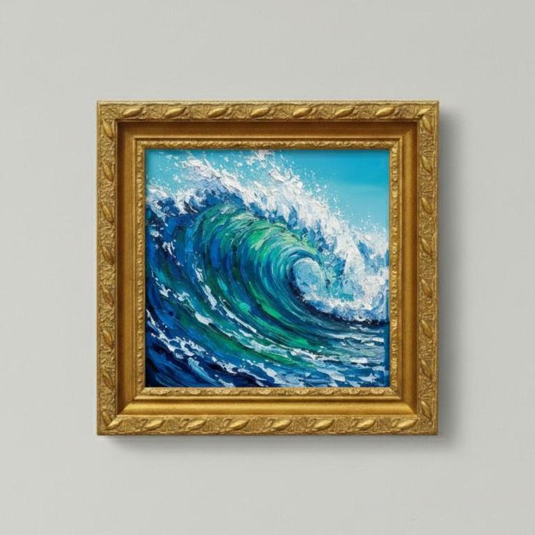 Dynamic Ocean Wave Canvas Print | Textured Abstract Impasto Seascape | Vibran Wall Art | Electric Turquoise Blue Green Wave