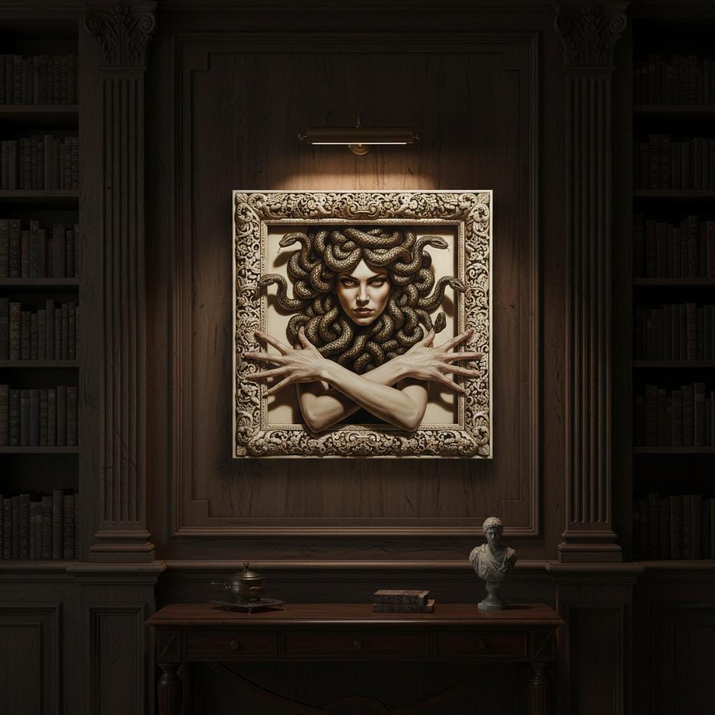 Medusa Snake Hair Wall Art Fun 3D Unique Optical Illusion Medusa Gift Mythology Greek Goddess Decor *Frame Is Part Of The Image, Not Real*