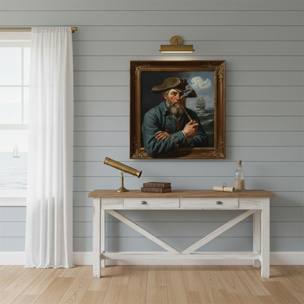 Grizzled Sea Captain Canvas Art Fun 3D Unique Optical Illusion Pipe Smoke Maritime Nautical Decor *Frame Is Part Of The Image Not Real*