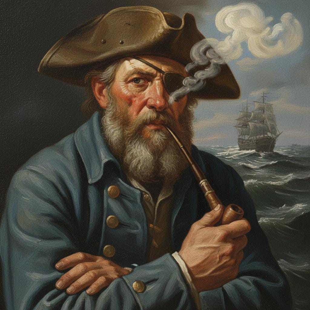 Grizzled Sea Captain Canvas Art Fun 3D Unique Optical Illusion Pipe Smoke Maritime Nautical Decor *Frame Is Part Of The Image Not Real*