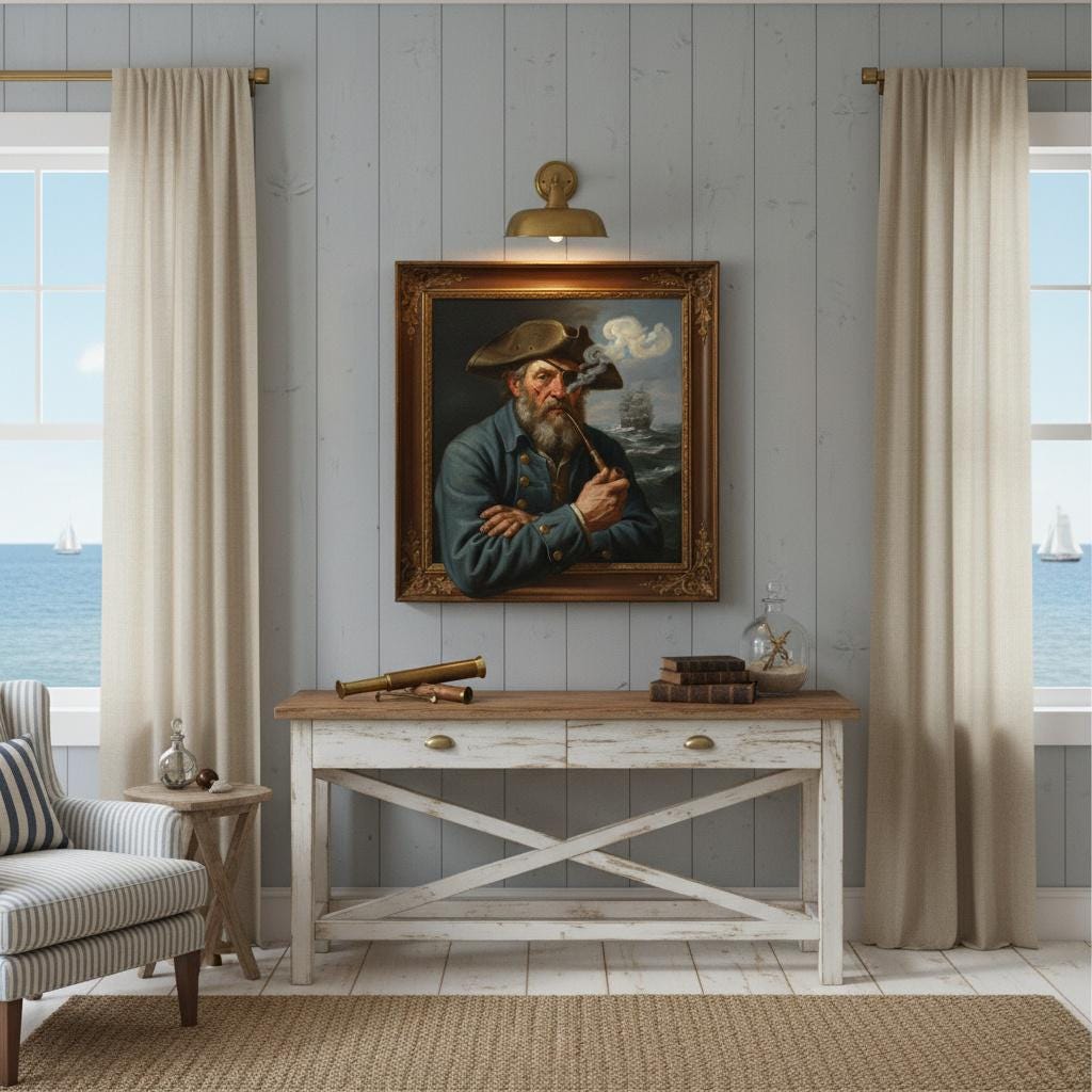 Grizzled Sea Captain Canvas Art Fun 3D Unique Optical Illusion Pipe Smoke Maritime Nautical Decor *Frame Is Part Of The Image Not Real*