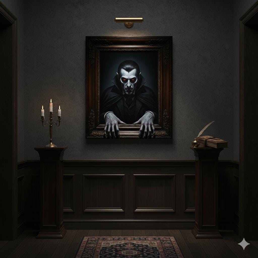 Vampire Portrait Canvas Art Gothic 3D Unique Optical Illusion Dark Horror Decor Wall Art *Frame Is Part Of The Image Not Real*