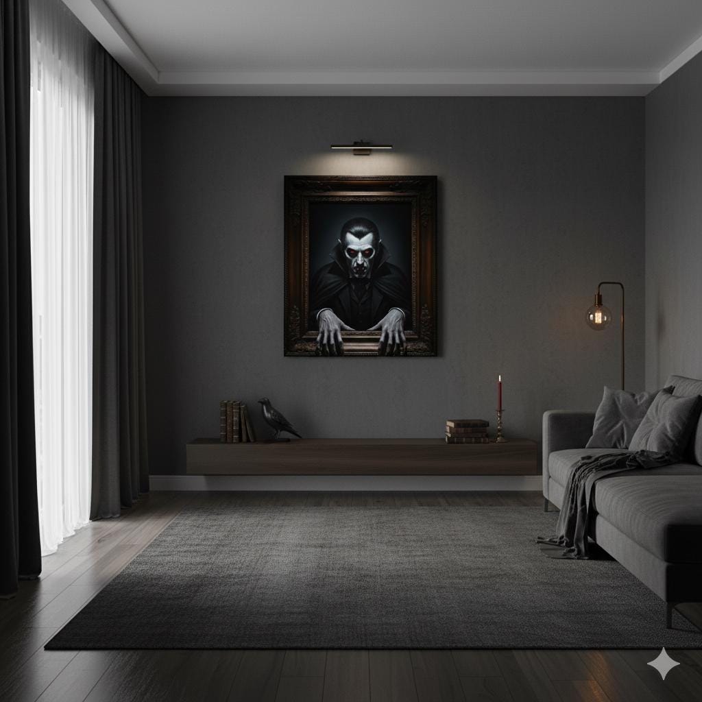 Vampire Portrait Canvas Art Gothic 3D Unique Optical Illusion Dark Horror Decor Wall Art *Frame Is Part Of The Image Not Real*