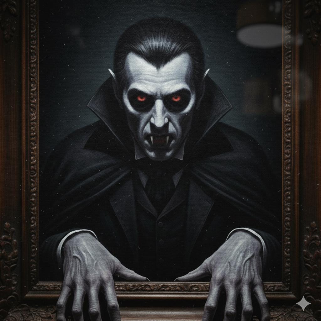 Vampire Portrait Canvas Art Gothic 3D Unique Optical Illusion Dark Horror Decor Wall Art *Frame Is Part Of The Image Not Real*