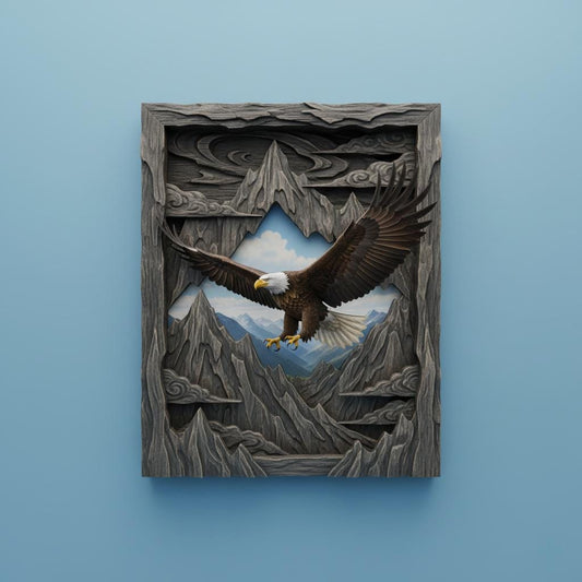 Majestic Eagle 3D Optical Illusion Wildlife Art Carved Mountain Frame Effect Physical Frame Included Wall Decor