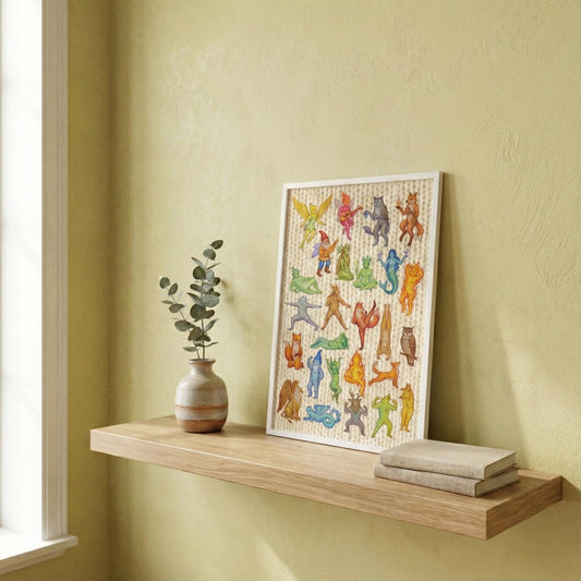 Whimsical Fantasy Creatures Framed Art | Folklore Characters Wall Decor | Colorful Fairy Tale Art