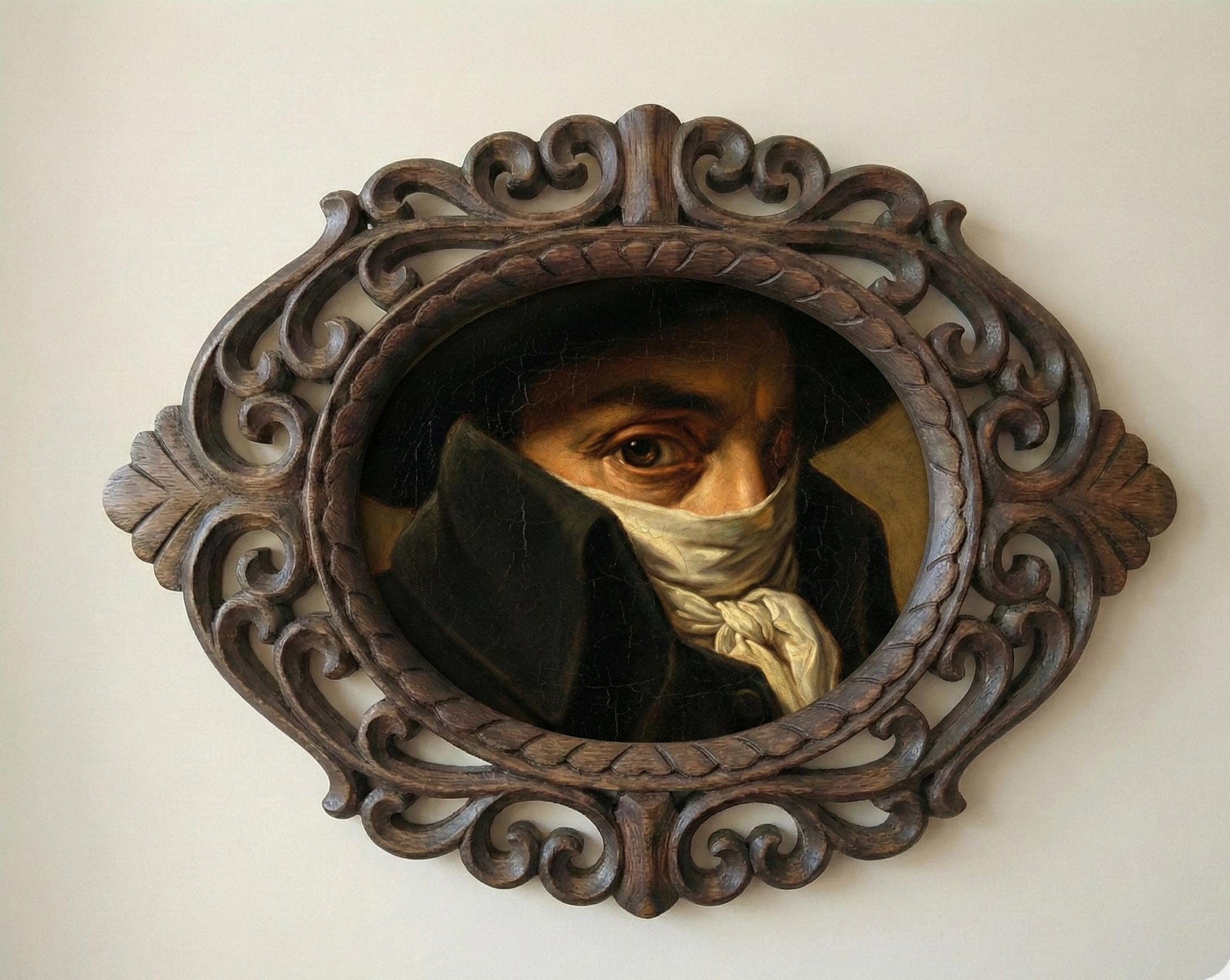 Contemplative Gentleman Neoclassical Mask Portrait | Ornate Oval Rosewood Frame 14 inches