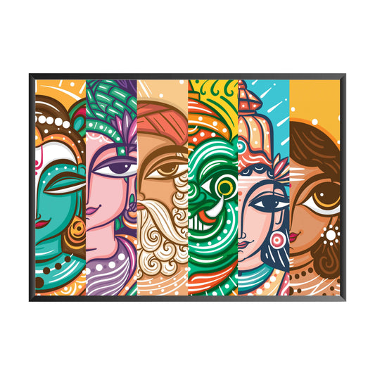 Cultural Richness: Neo Bengal Folk Art Male Gods Portraits