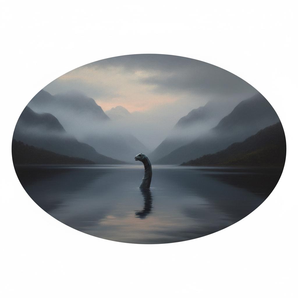 14" Oval Rosewood Frame Handcarved Loch Ness Monster Wall Art, Mystical Lake Creature Painting, Surreal Mythical Decor, Folklore Gift