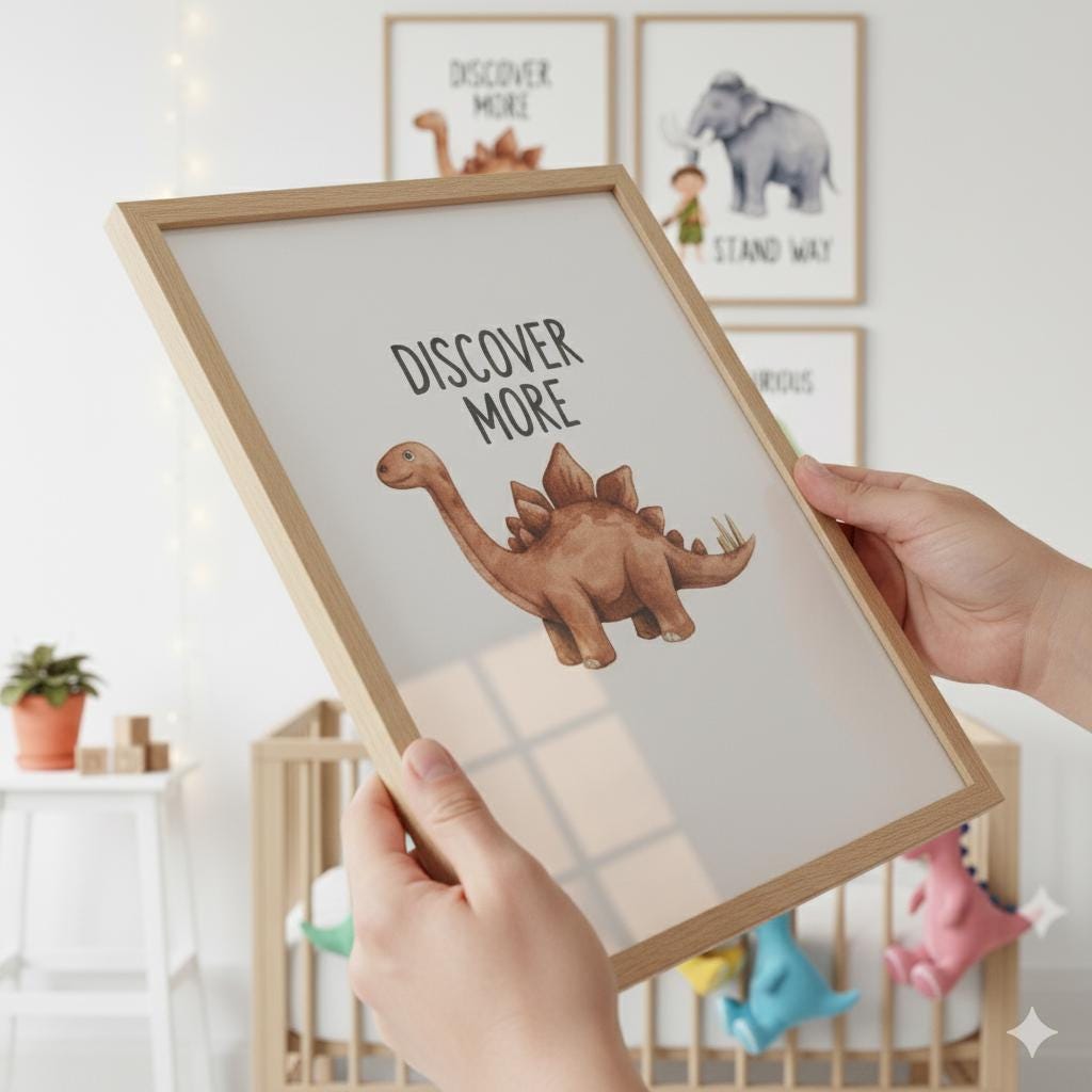Framed Dinosaur Canvas Art, Set of 4, Nursery Decor