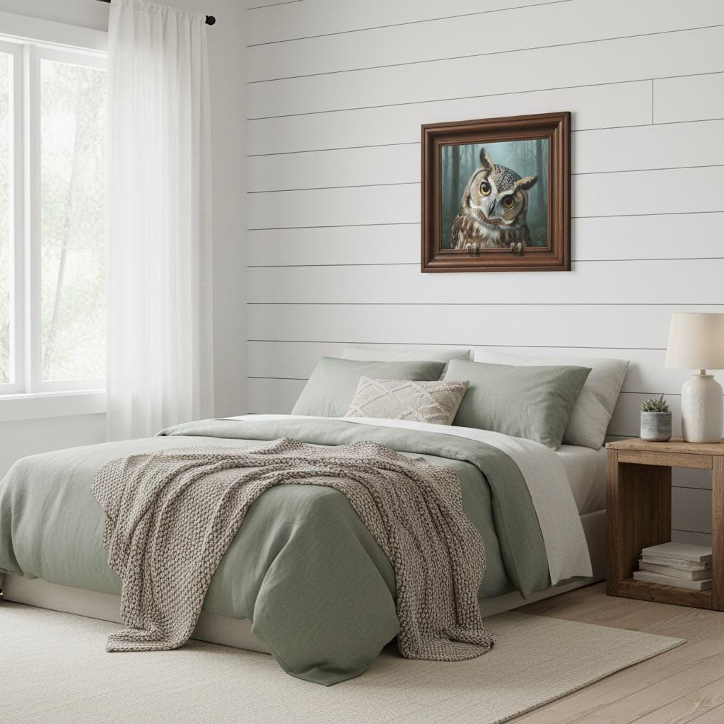 Curious Owl Painting 3D Optical Illusion Frame Art | Comes with Carved Wood Frame | Woodland Decor