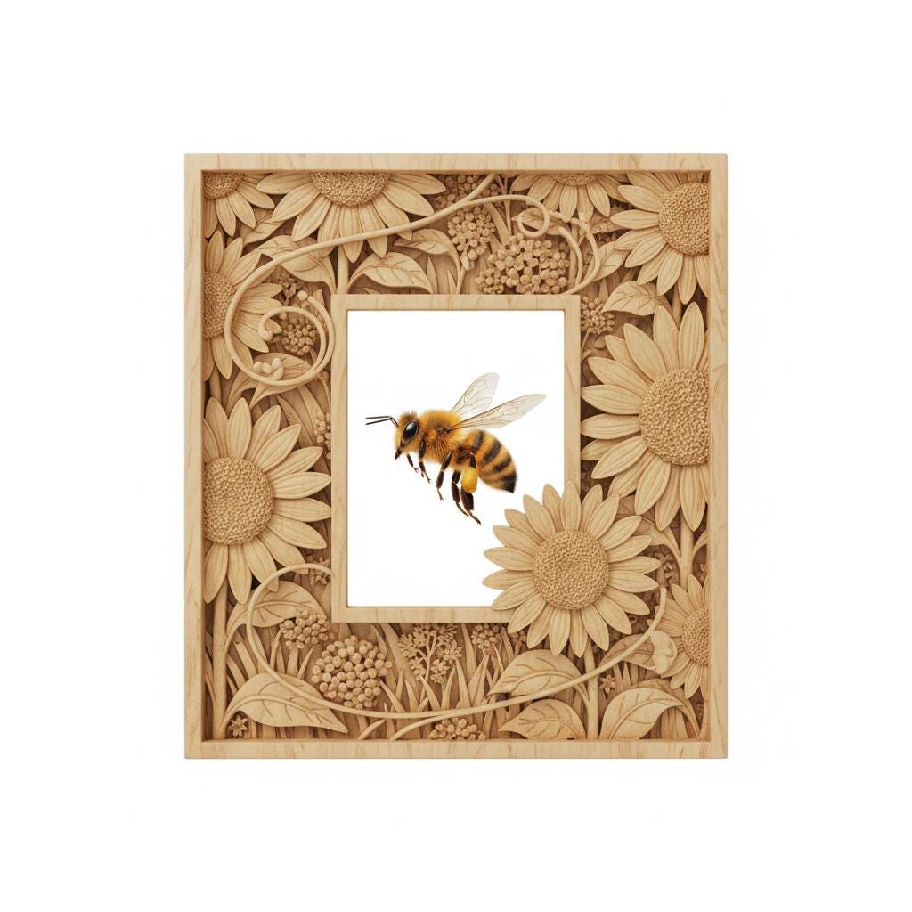 Honey Bee 3D Art Print, Sunflower Meadow Carved Frame