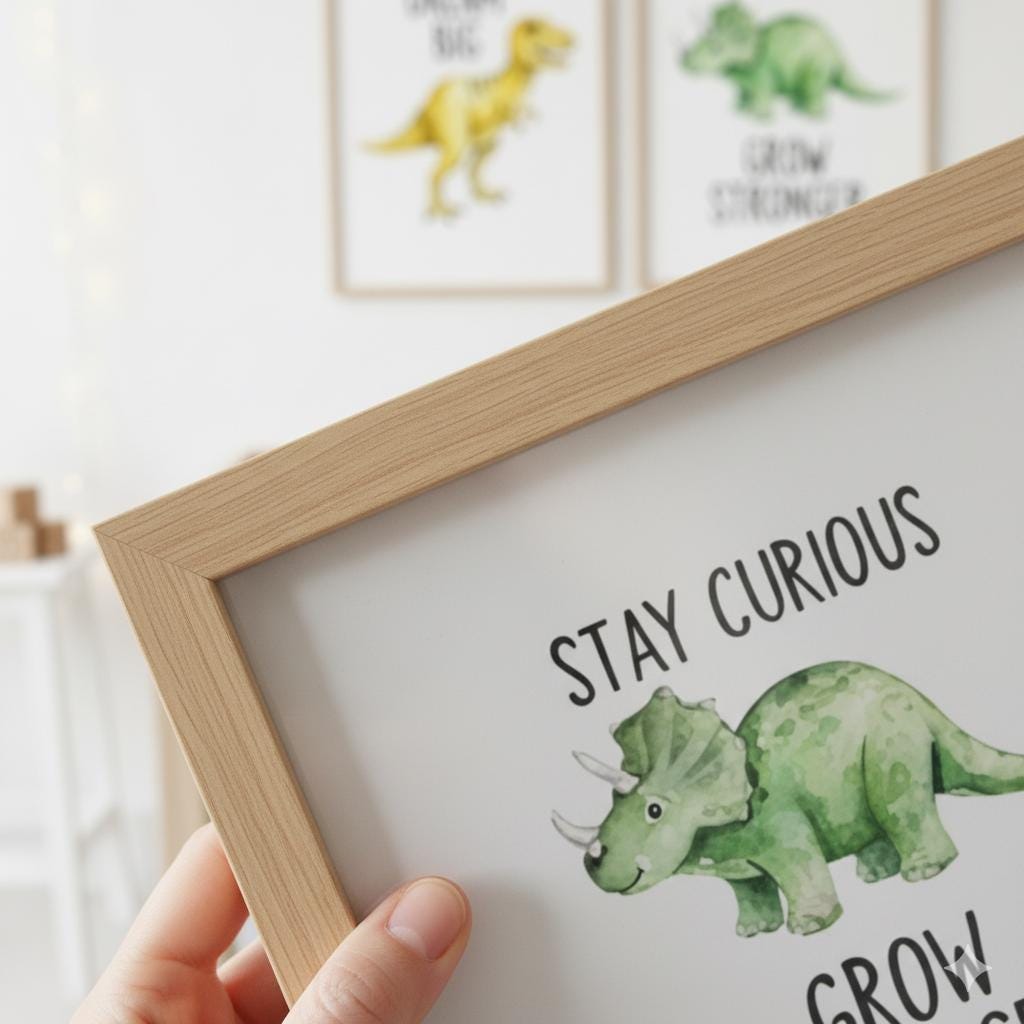 Framed Dinosaur Canvas Art, Set of 4, Nursery Decor