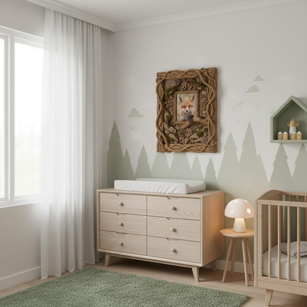 3D Fox Cub Framed Art, Woodland Nursery Decor