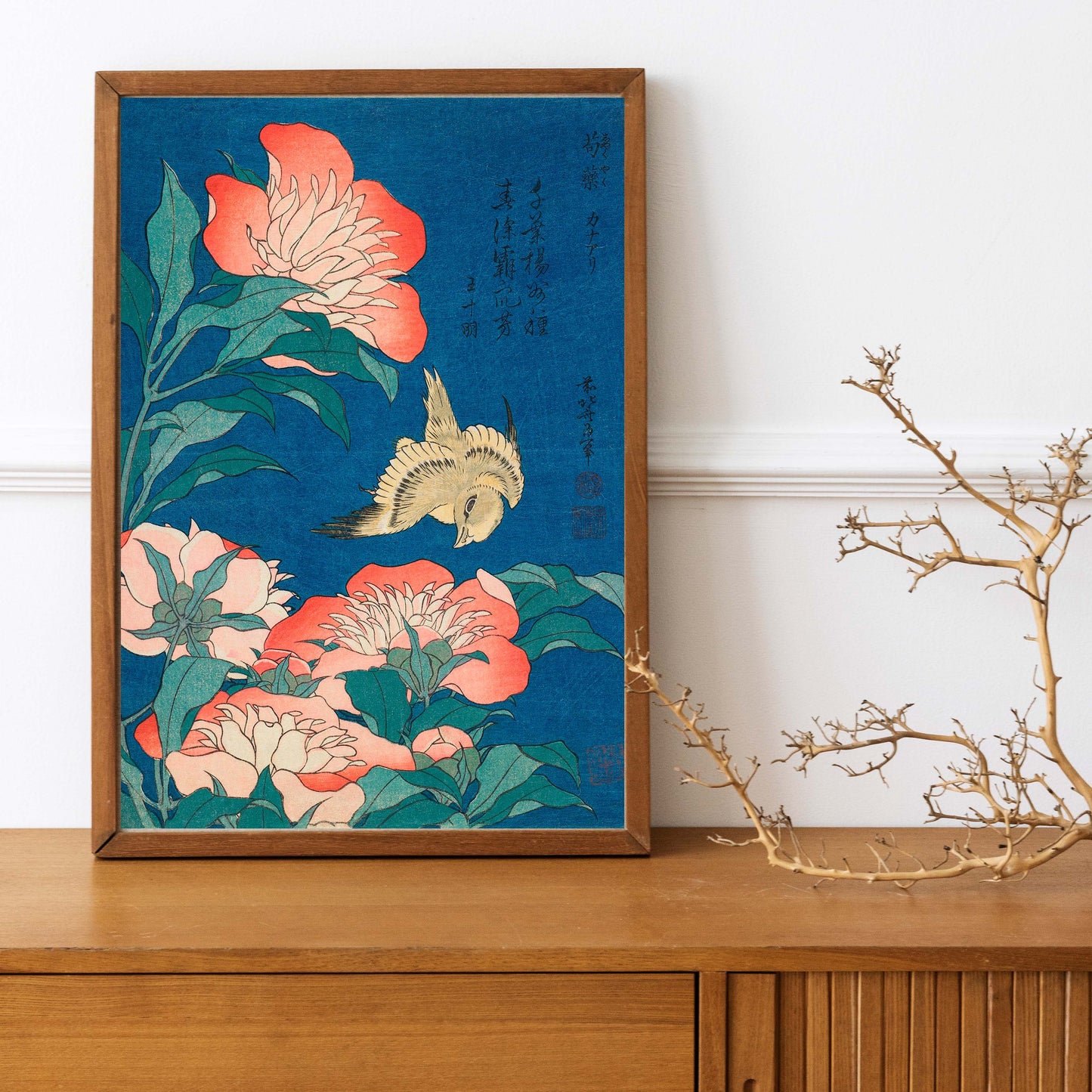 Peonies and Canary by Katsushika Hokusai